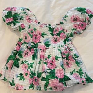 Janie and Jack Green and Pink Floral Kids Blouse